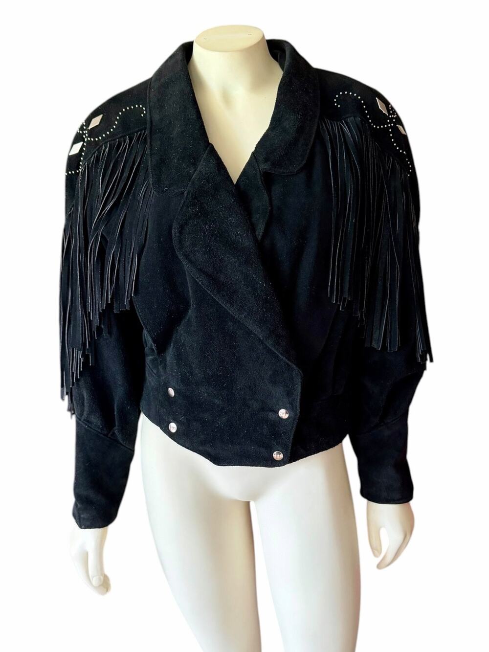 Outerwear by Phoenix Genuine Leather Studded Suede Fringe Cropped Moto Jacket